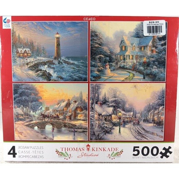 Christmas Retreat 4 in 1 Christmas 500 Piece Jigsaw Puzzles total of 2000 Pieces - Picture 1 of 4